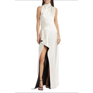 PRABAL GURUNG Sleeveless Hi-neck Side Cascade Gown In Gardenia Size 4 $2395